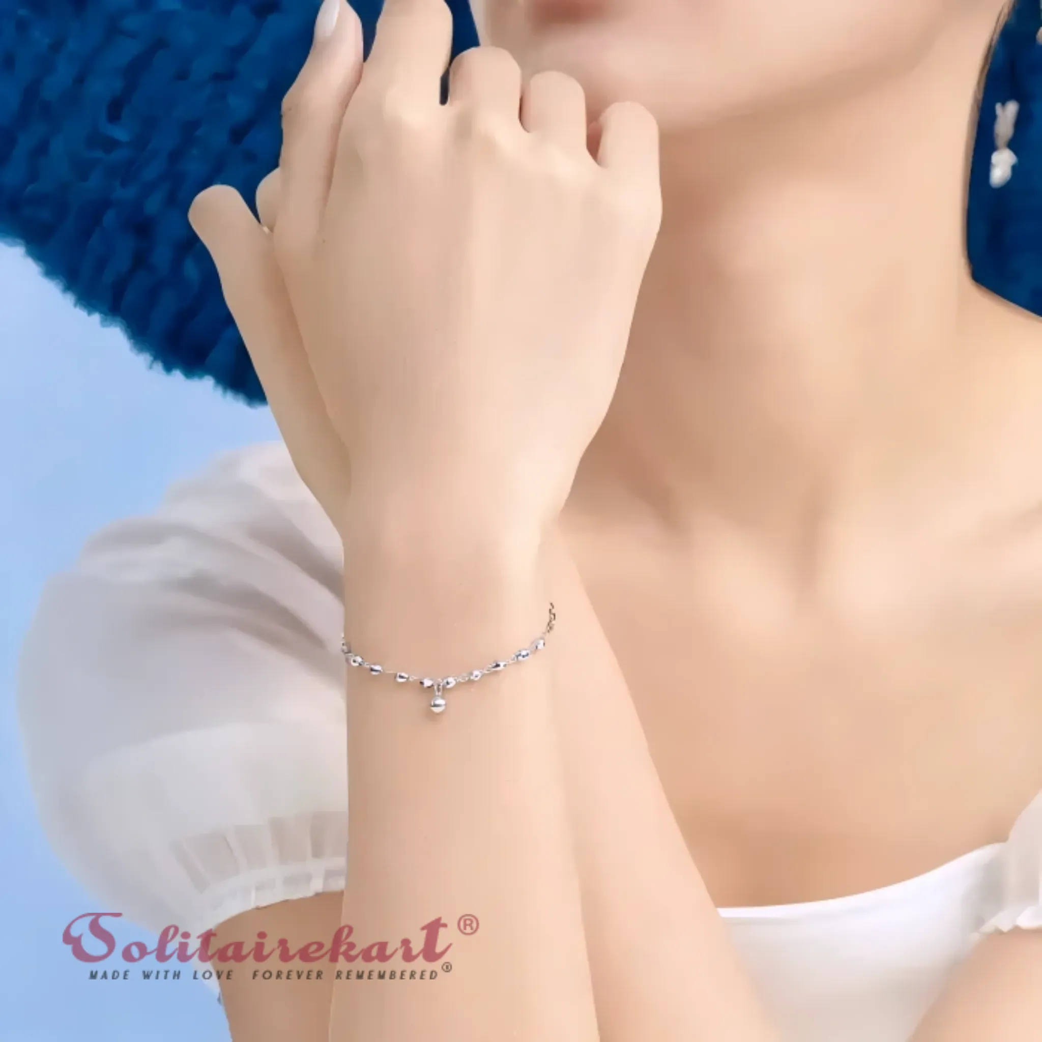 Solitairekart Platinum Beaded Charm Bracelets 3.706gm Weight For Woman.